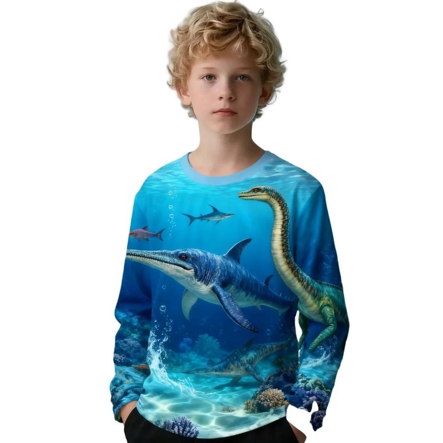 Children's Clothing Boys Long Sleeve Tshirt Child T-Shirt Stylish 3D Cartoon Dinosaurs Print Tops Tee Boys Kids Summer Clothes