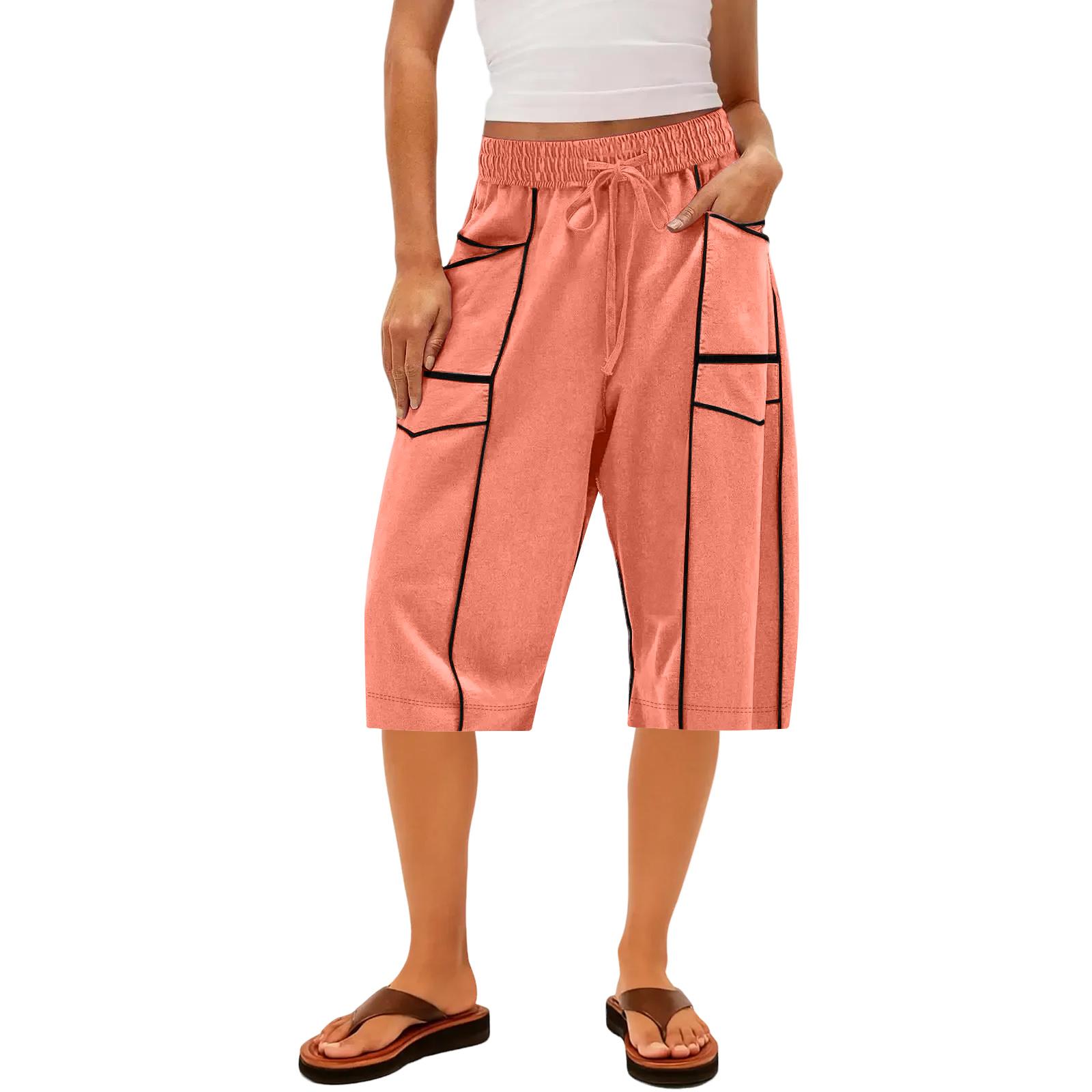 

Ladies Wide Leg Pants, High Waisted Straight Leg Pants, Spliced Pockets, Casual Cropped Pants XL кавун червоний колір