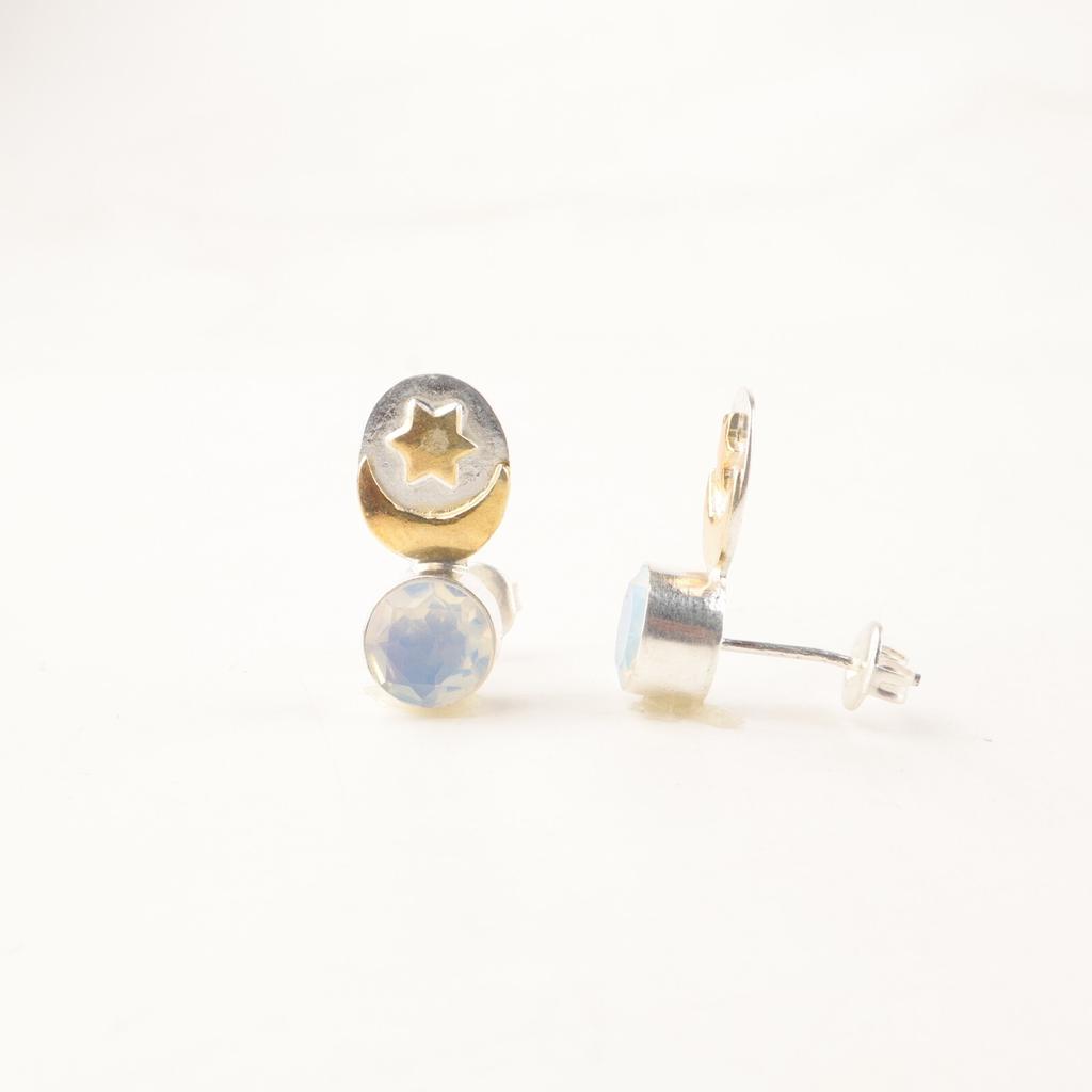 Milky Opal  Gemstone 925 Sterling Silver Jewelry Handcrafted Stud Earrings 0.8" EE-141-20