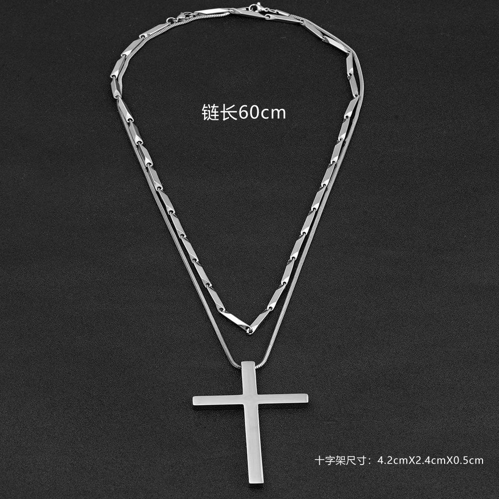 Cross Necklace for Men Fashion Simple Smooth Necklace Pendant Melon Seed Chain Stainless Steel Jewelry