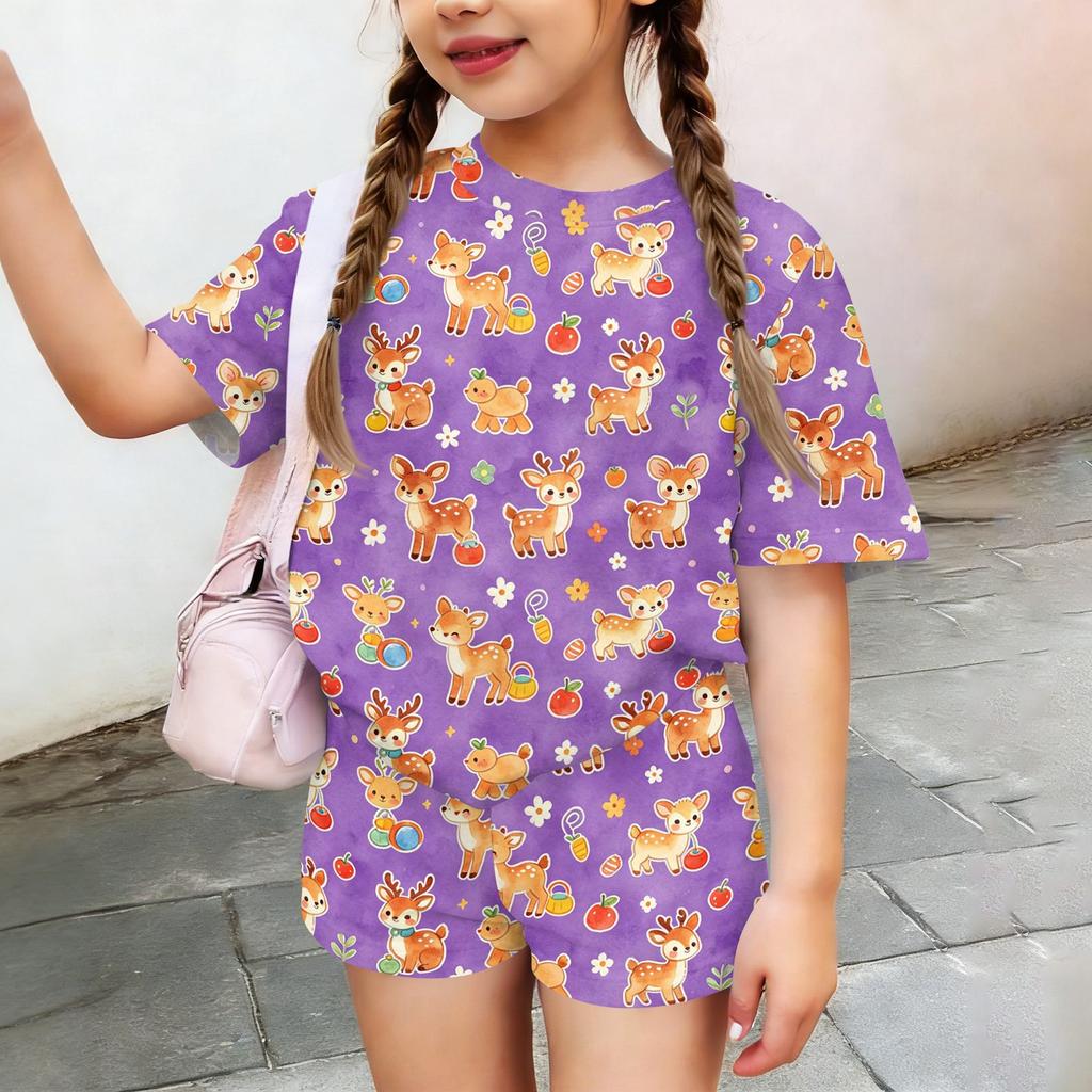 Kids Casual Short Sleeve Top and Shorts Set Animal Print Lightweight Comfortable Summer Outfit for Boys and Girls