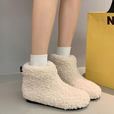Winter Neue Pelzige Schneestiefel Damen Plüsch Gefütterte Verdickte Warme Baumwollschuhe Lässig Zuhause Flache Sohle Bequem Kurzer Pelz Botas