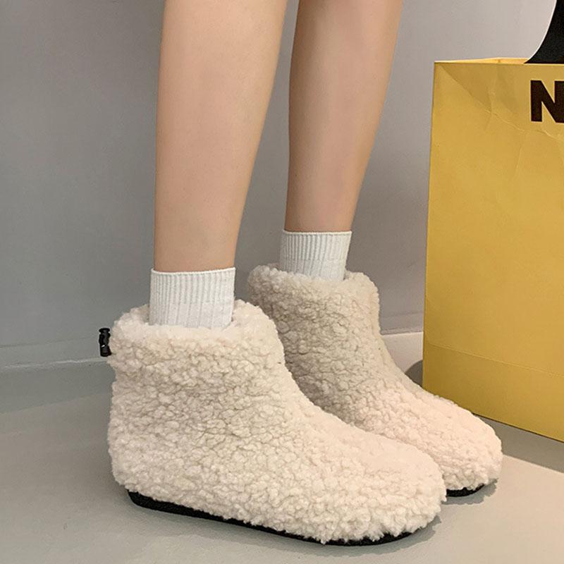 Fashion Winter New Furry Snow Boots Female Plush Padded Thickened Warm Cotton Shoes Casual Home Flat Bottom Comfortable Short Fur Botas