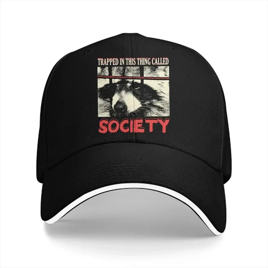 Society Raccoon Baseball Caps Peaked Cap Raccoon Lover Adjustable Sun Shade Hats for Men Women
