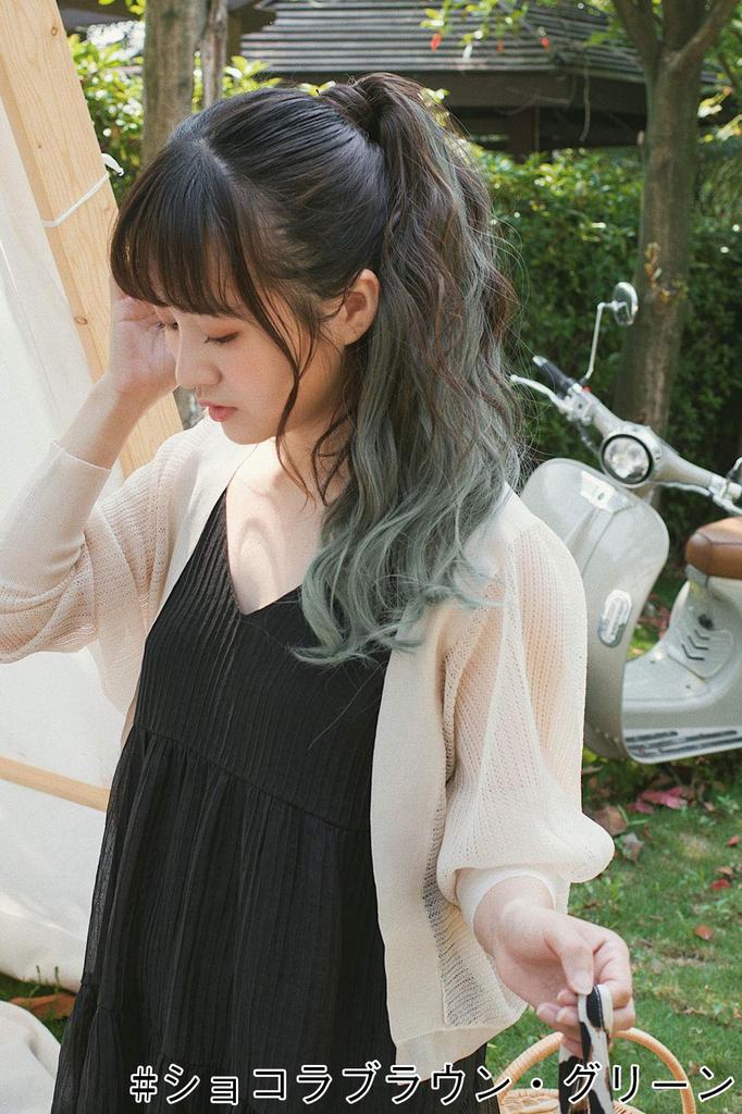 Wig Gradient Ponytail Long Wave Wig Extensions [Brightlara] Two-tone One-touch cy73x-K-PK