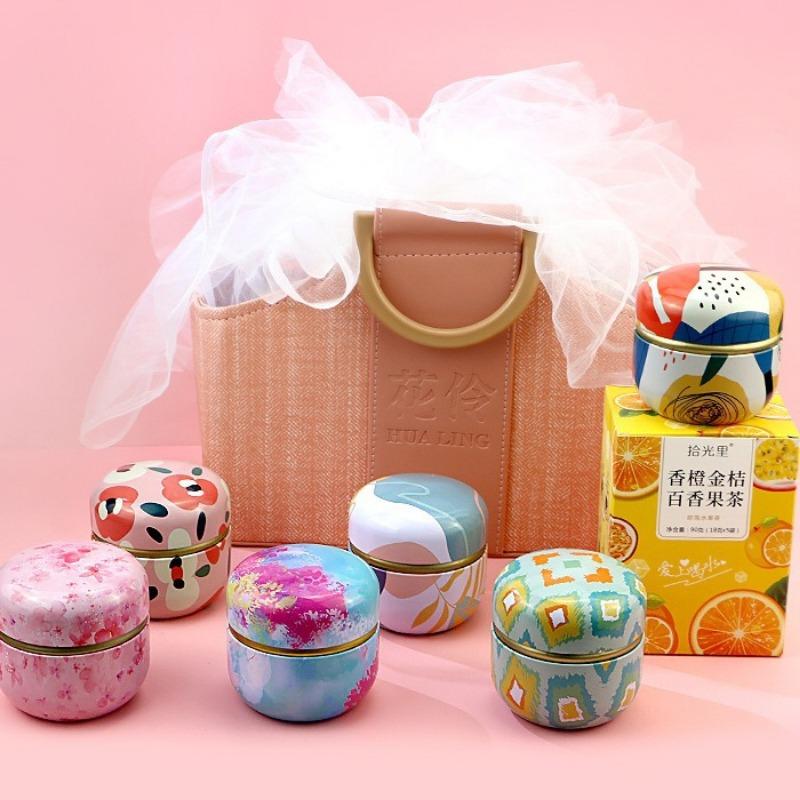 Caixa de chá, recipientes, latas de velas, café, doces, lanches, pequenas latas, mini caixas de armazenamento portáteis, potes lacrados, embalagens, utensílios para chá