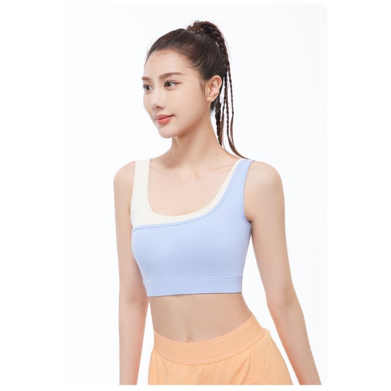 Contrast Color High Elasticity Shockproof Gathering U Type Yoga Sports Bra For Women