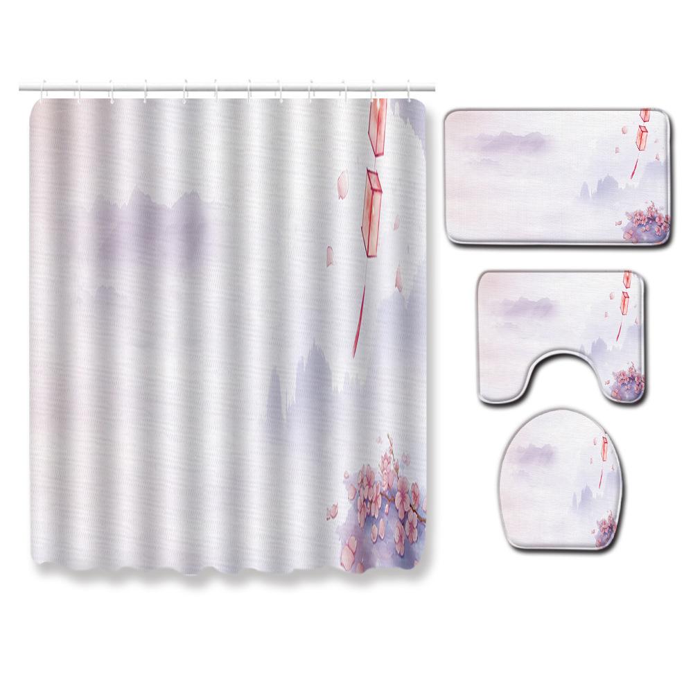 Fashion Textured Bathroom Shower Curtain Floor Mat Toilet Cover Foot Mat Four-Piece Set