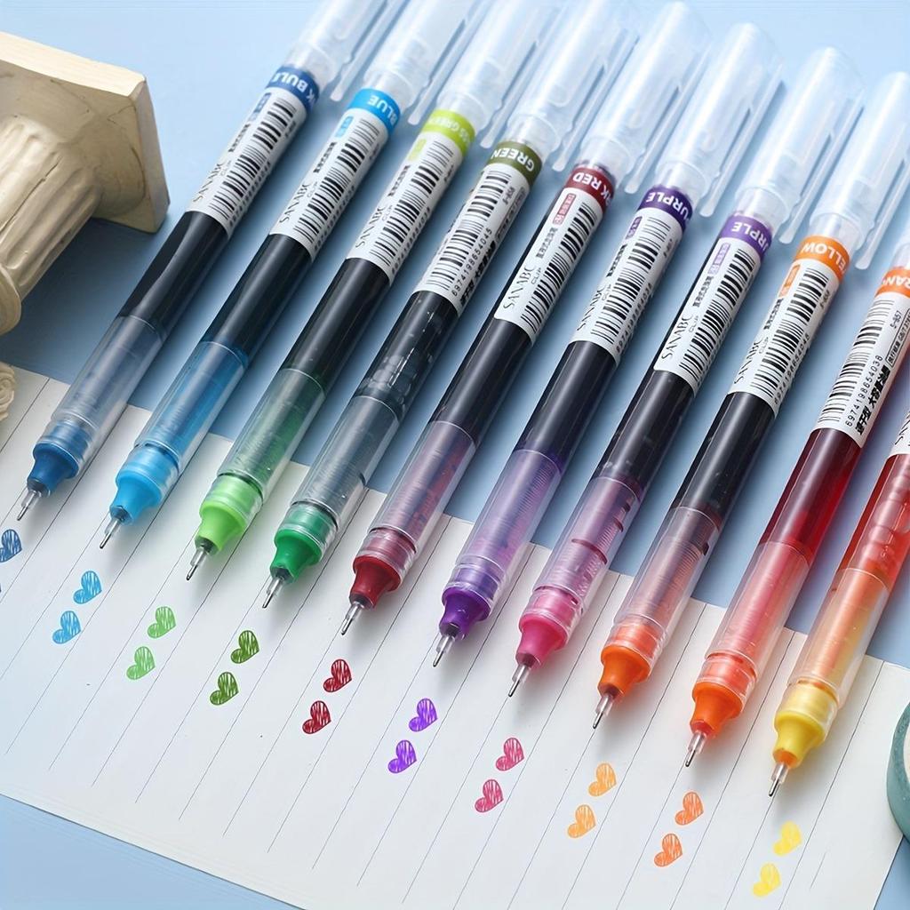 12 Color 0.5mm Straight Liquid Ballpoint Pen, Quick Drying Color Neutral Pen, Needle Tip Carbon Pen, Water-based Large Capacity Neutral Pen