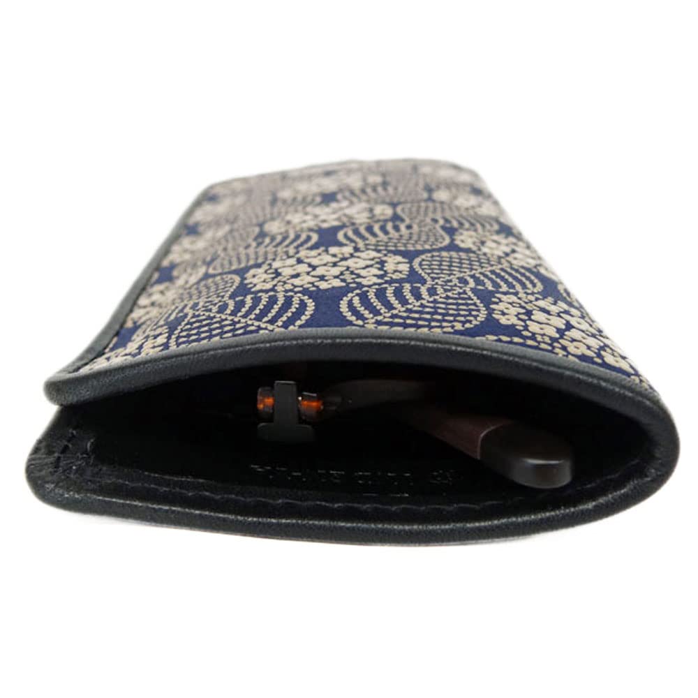 Inden Glasses Sack 4203 Navy deerskin x white lacquer Hydrangea pattern Soft type 16cm x x [Indenya] 7.3cm 1.8cm