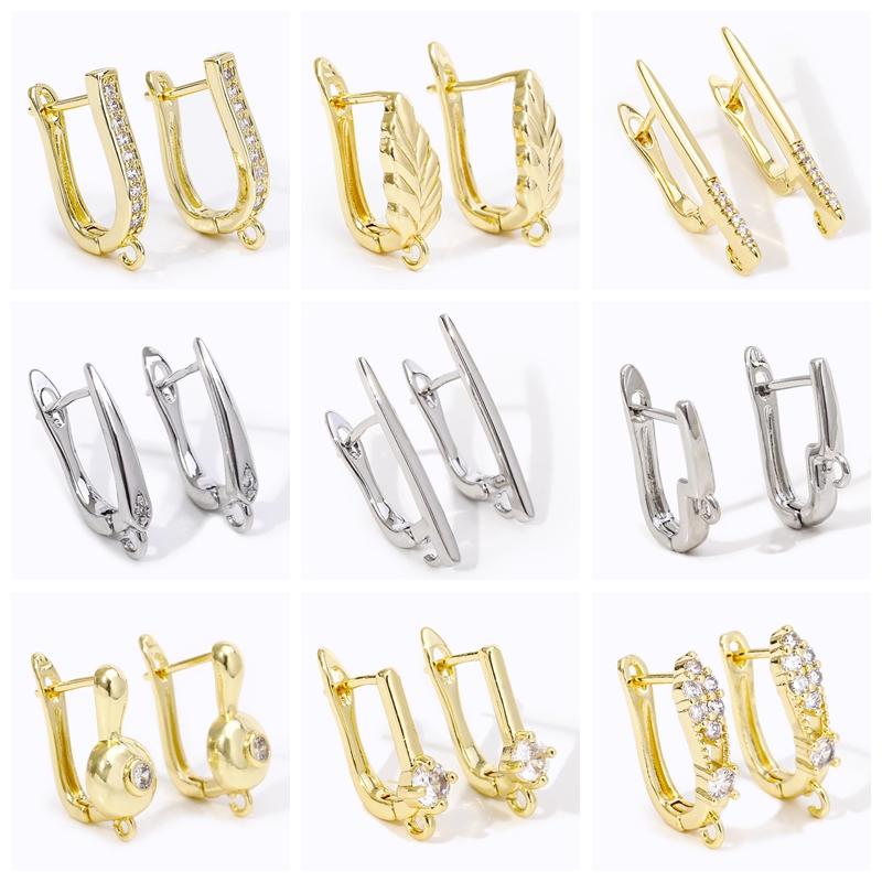 18K Gold Plated Brass Metal Earwires Basic Fasteners,Earring Fixtures,Inlaid Zircon Earring Hooks,Earring Making Supplies