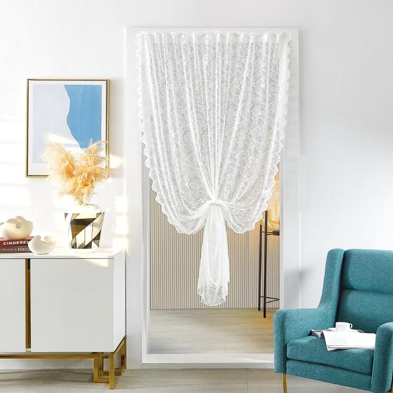 Vintage Lace Curtains  Romantic Semi Sheer Floral Lacy Curtain for Living Room, Elegant Window Drapes for Bedroom with Pearls