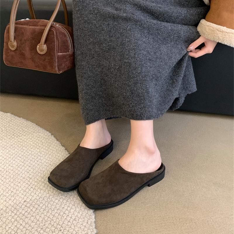 Fashion 2025 New Frosted Mules Shoes Women's Casual Flat Sandals Handmade Loafers Women's Slip-on Flat Driving Closed Toe Half Slippers