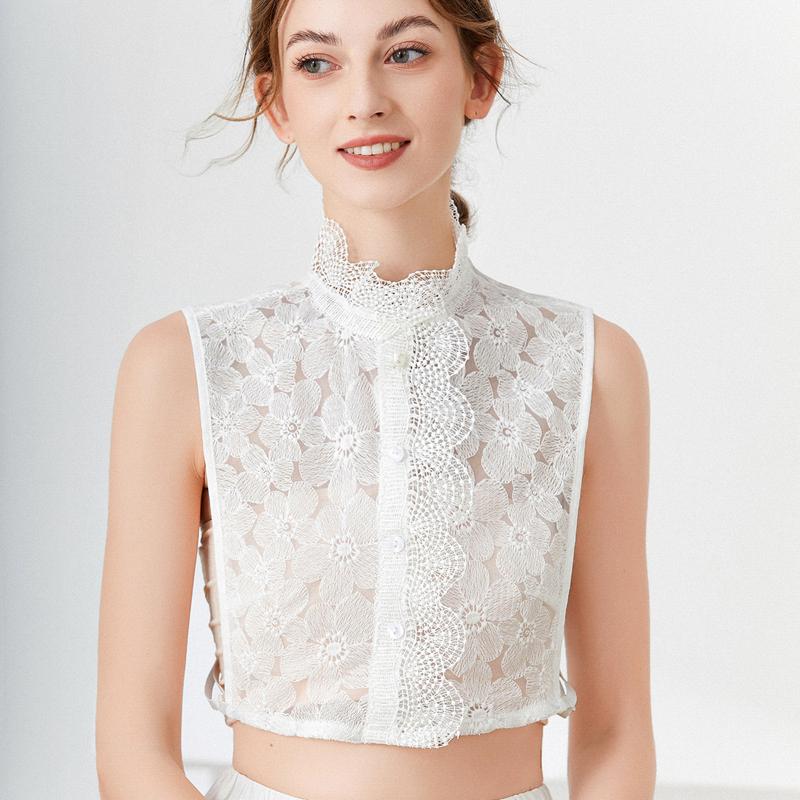 Perfect Match Elegant Ruffle Stand Up Collar For Women Girls Detachable Half Shirt Blouse False Collar Flower Hollow Out Decorative Collars
