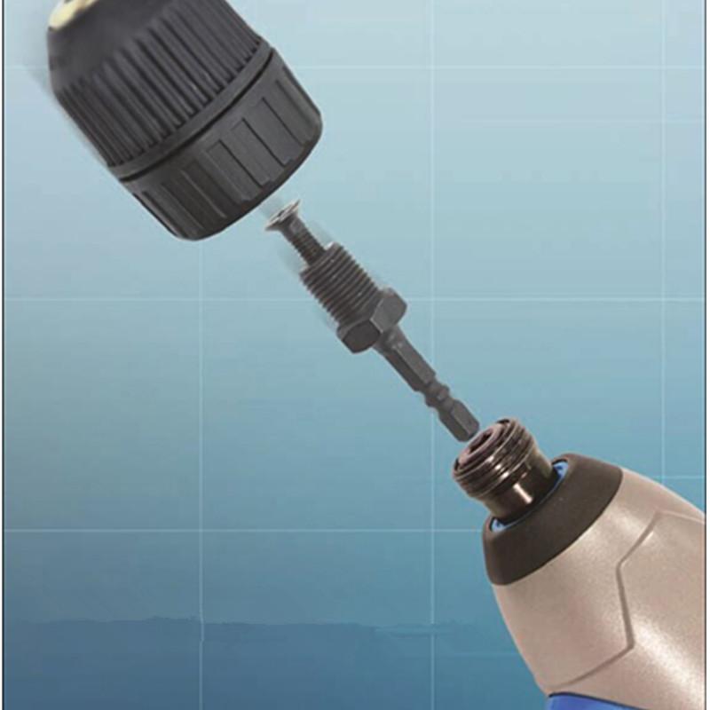 Adaptor cu tijă hexagonală 1/4" 6,35 mm la filet tată cu tijă hexagonală 1/2-20UNF cu șurub invers pentru mandrina de foraj