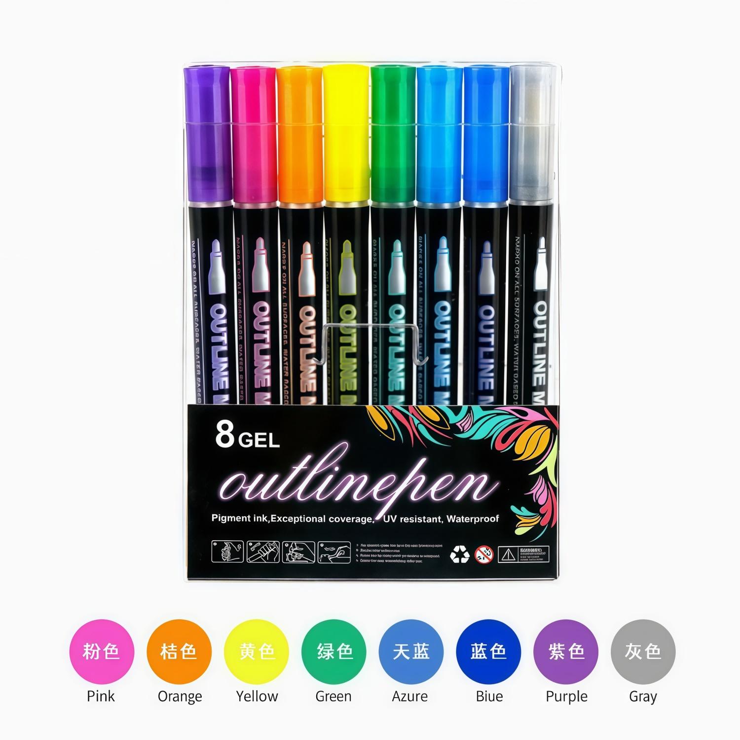 

8/12/24Pcs Outline Marker Set, Waterproof, Suitable For Diy, Drawing, Journaling, And School Supplies For Kids