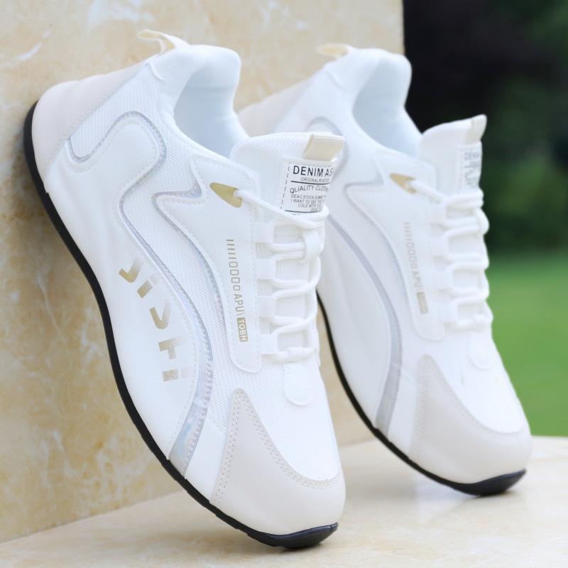 Men’s Trendy Korean-Style White Leather Sports Shoes - Comfortable, Height-Boosting, Soft Sole Casual Sneakers