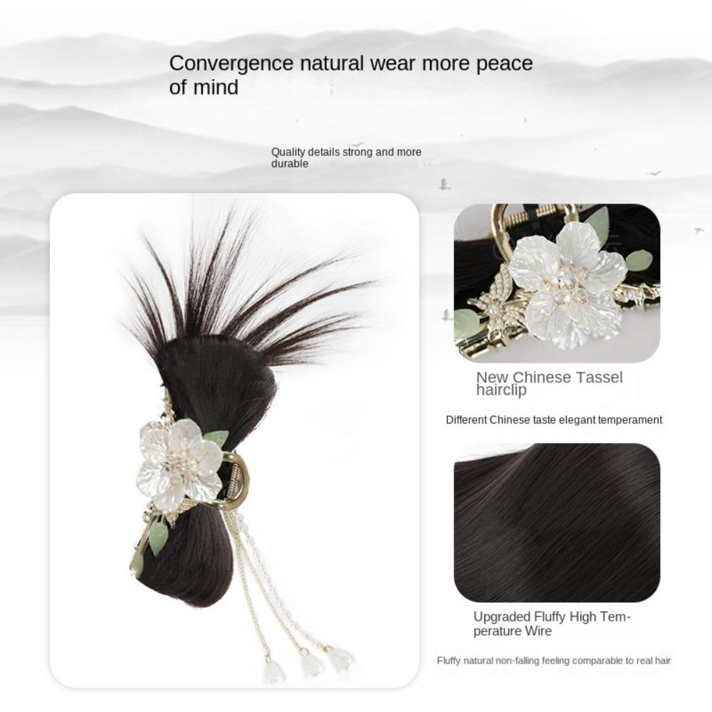 New Chinese Style Chicken Nest Ball Head Wig Hanfu Hairpin Flower Tassel Hairpin Wig  Female