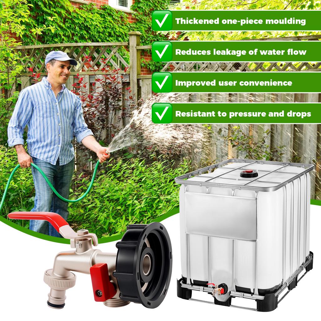 IBC Tote Adapter IBC Tank Gooseneck 3/4 Inch Outlet Tap for 1000L Rainwater Tank Garden Hose Shut Off Ball Valve IBC Tote Valve