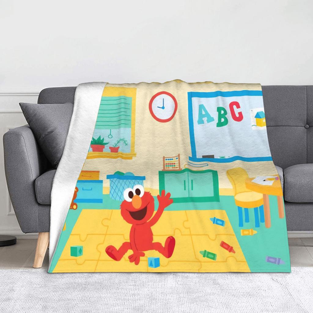 Sesame Street Cartoon Blanket Cover Tv Show Plush Throw Blanket Airplane Travel Decoration Soft Warm Bedspread