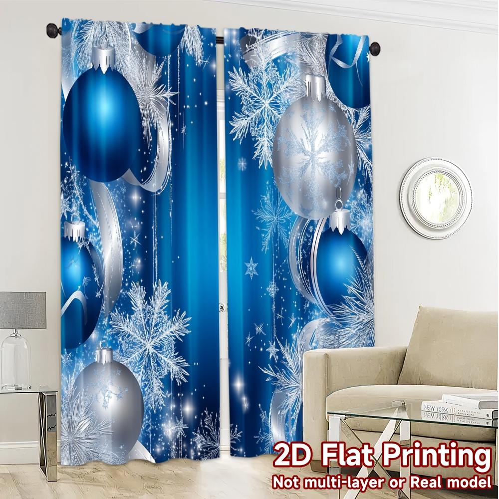 2pcs,Curtains Blue Silver Christmas Ornaments (2) Creative Chic Curtains Polyester Curtains Festive Decorative for Bedroom and