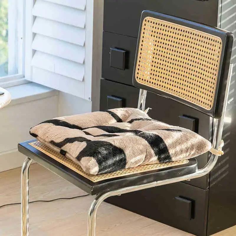 Zebra Stripe Plush Chair Cushion, Thick Square Seat Cushion for Office, Home, Dining Room