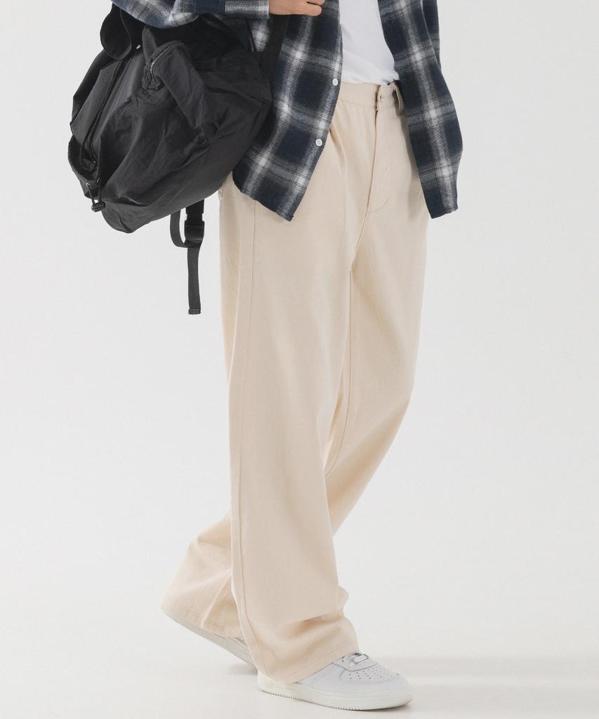 PIANER Semi-Wide One-Pleat Cotton Pants (Cream)