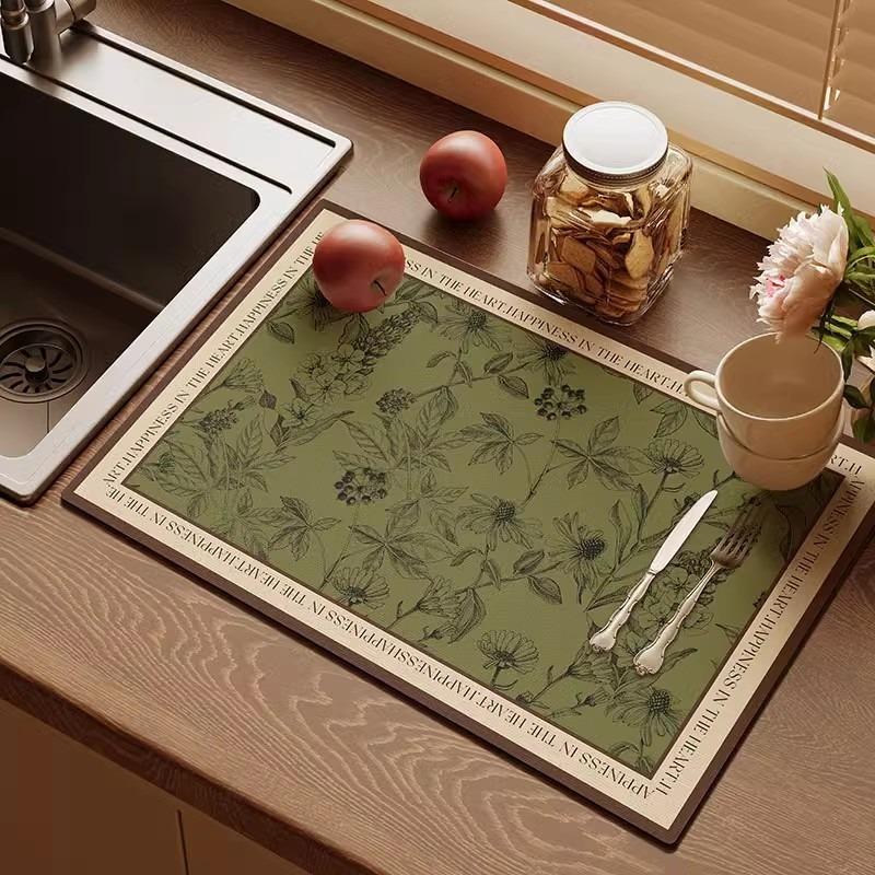 

Retro Green Leaf Absorbent Mat Kitchen Antiskid Draining Coffee Dish Drying Quick Dry Bathroom Drain Pad Tableware Mats Decorate (as the picture,20x30cm)