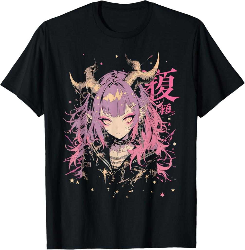 Goth Grunge Demon Anime Girl Waifu Horror Alt Aesthetic T-Shirt