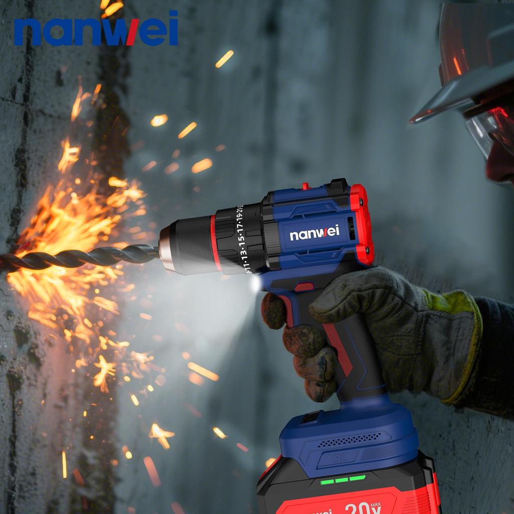 NANWEI 50 Nm 20V Electric Screwdriver with Impact Function, Brushless Motor