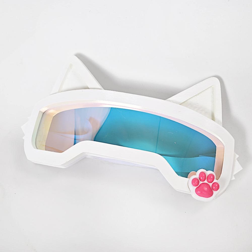 Leopard Print Cat Ear Fursuit Goggles Decorative Cosplay Glasses with Paw Print Accents for Furry Headgear