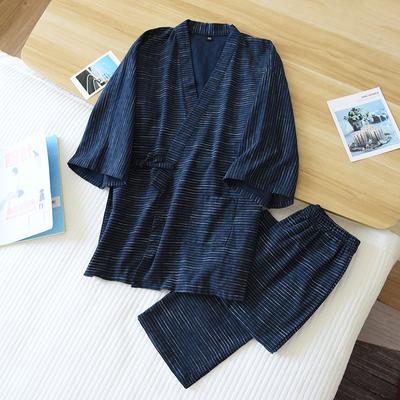 Tweedelige set heren lente- en zomer nieuwe 100% katoenen badjas tweedelige set lange pyjama, huispakset, badjasset