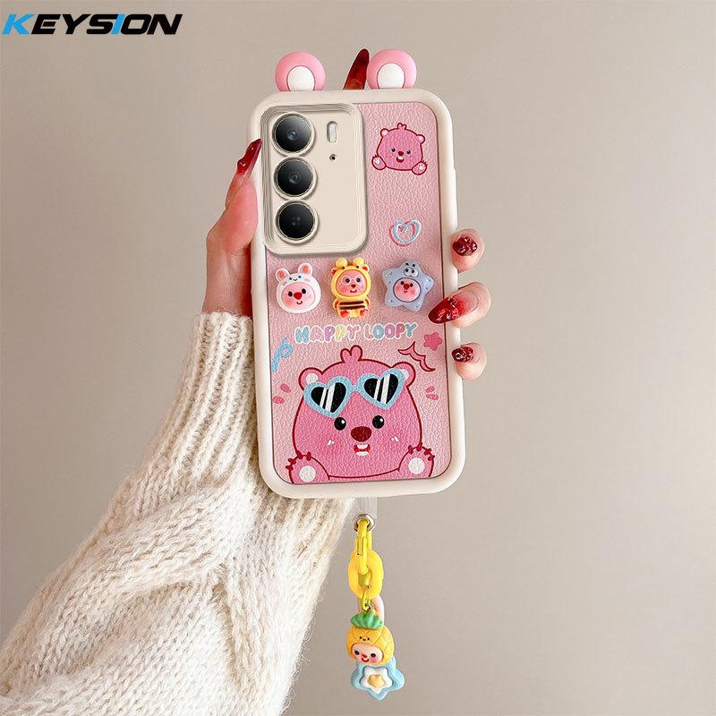 

Чехол KEYSION Cute Ear 3D Cartoon для Realme C75 с браслетом, мягкий силиконовый противоударный чехол для телефона OPPO Realme C75 for Realme C75