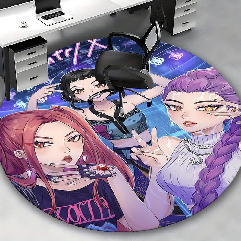 1pc Anime Design Round Carpet - Office Chair Mat, Non-Slip Rug for Home Decor, Living Room