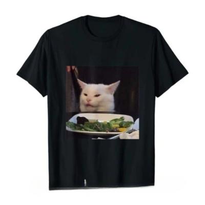 Esstisch Katze Meme Lustig Internet Schreien Verwirrt Geschenk Schwarzes Damen T-Shirt NEU Sommer T-Shirt Lustige T-Shirts Harajuku