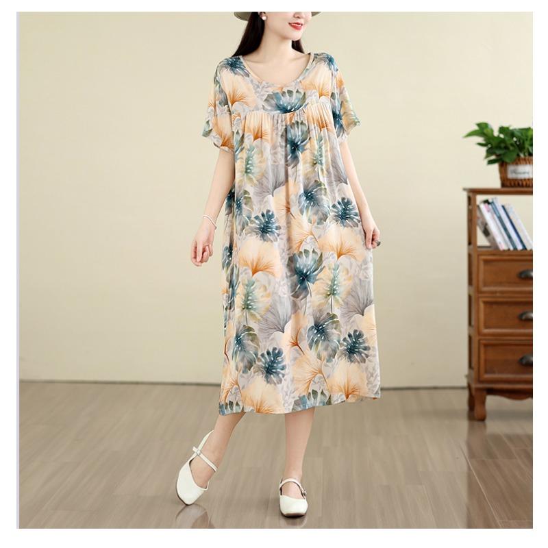DIMANAF New 2026 Summer Beach Long Dress Women Plus Size Vintage Lady Floral Print Loose Oversize Cotton