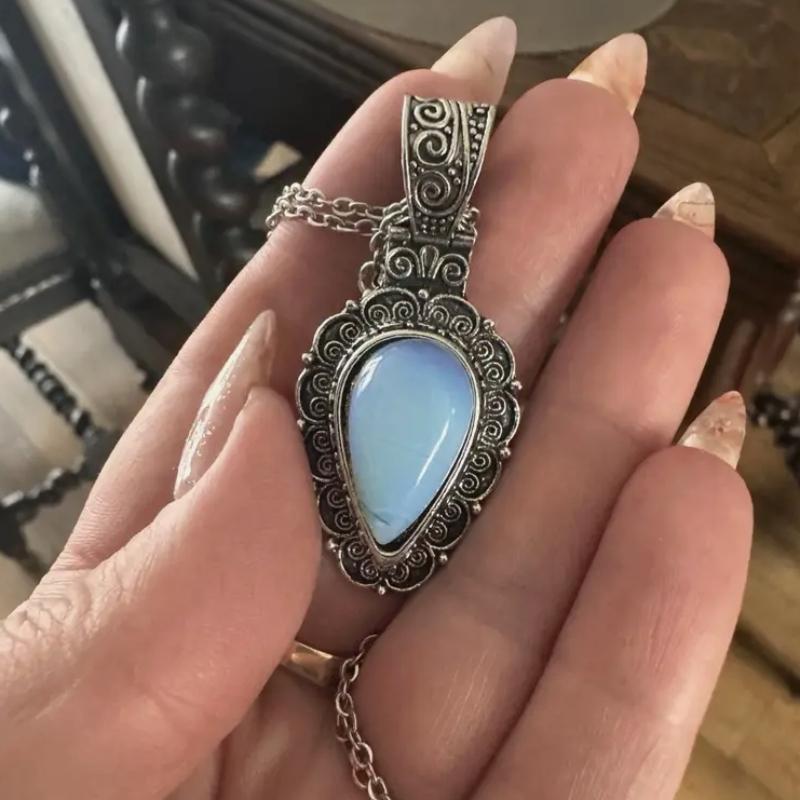 Collana Pendente a Goccia in Pietra di Luna Stile Etnico Vintage per Donna - Gioiello Boho Unico Regalo Gioielli in Pietra di Luna