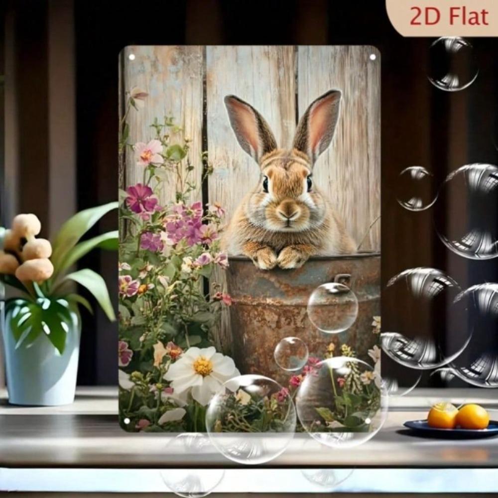 Vintage Metal Sign Rabbit Flower 8x12 Inch Wall Decor Indoor Outdoor