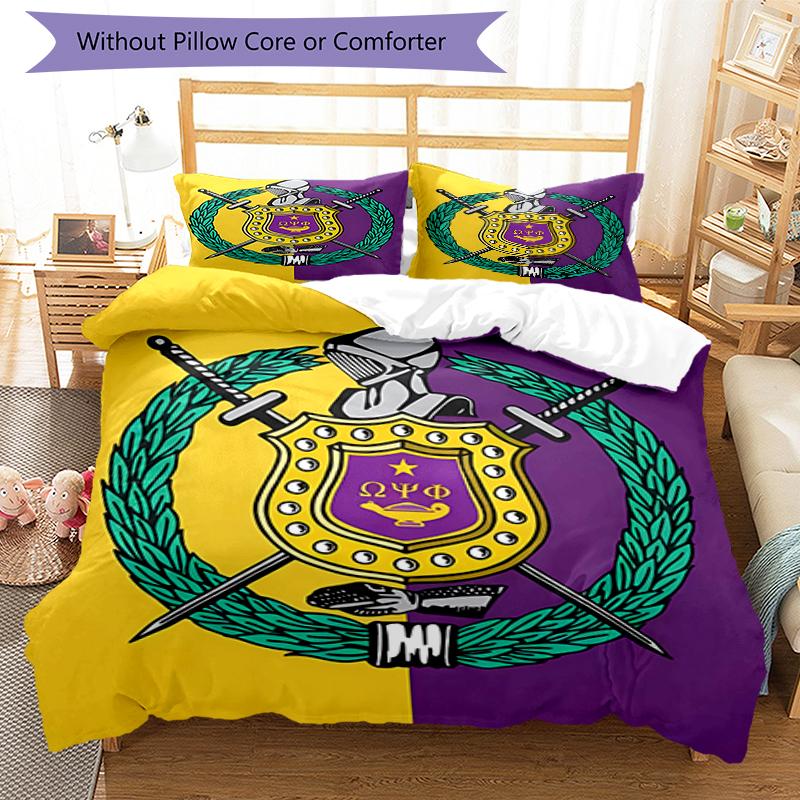 3pcs Omega Psi Phi pattern bedding set duvet cover set includes duvet cover &pillowcases, perfect all season bedroom decoration & gift