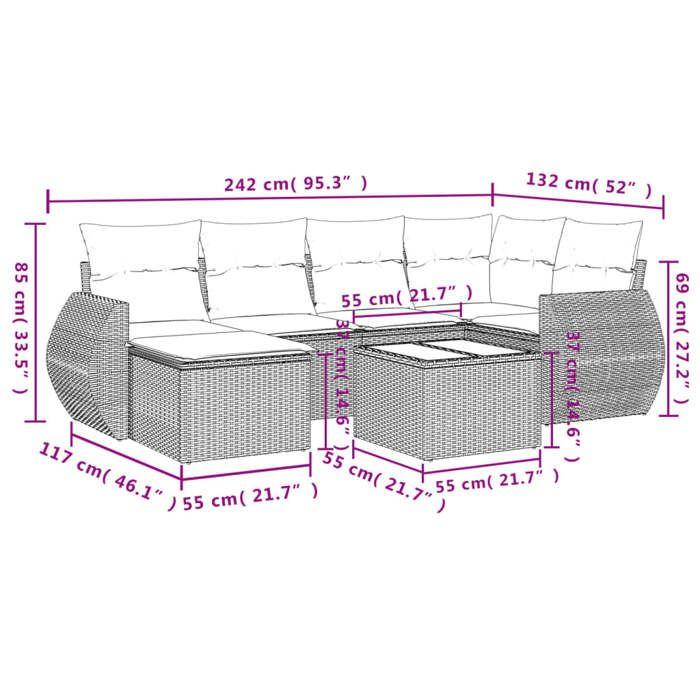 VidaXL Garden Lounge Set with Cushions 7 Pcs, Patio Sofas, Patio Furniture Set, Outdoor Furniture, Grey 3254009
