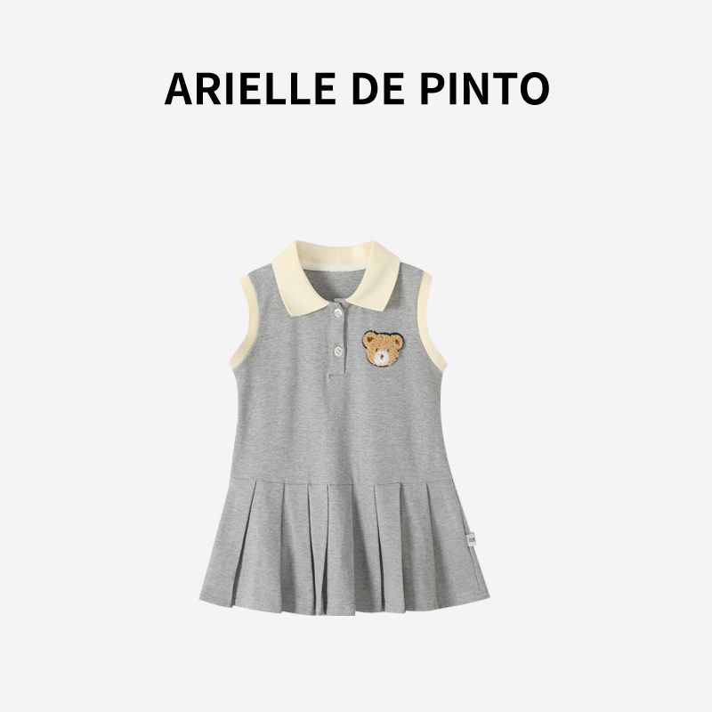 French Arielle De Pinto Girls  New Summer Style Children s College-Style Polo Collar Sleeveless Dress Gray 80
