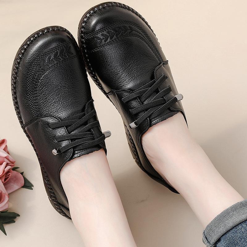 Cowhide Retro Ethnic Style Women Shoes Comfortable Tendon Soft-Soled Mother Shoes Genuine Leather Thick-Soled Leather Shoes