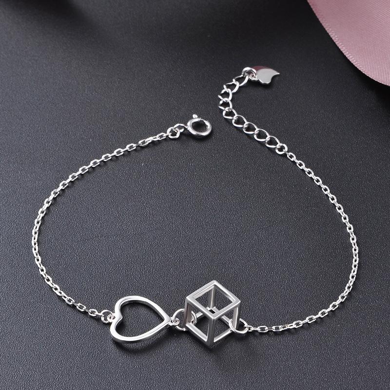 Lindon Kvinner Zirkon 925 Sterling Sølv Smykker Geometrisk Perlekjede Link Armbånd Mote Fin bryllupsgave til kjæresten