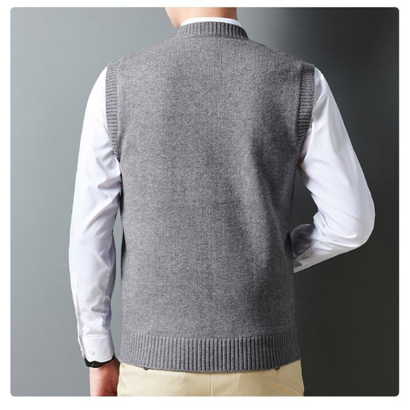 Men's Winter Knit Vest, V-Neck Sleeveless Sweater, Warm Fleece Lined, Casual Layering, 6 Colors