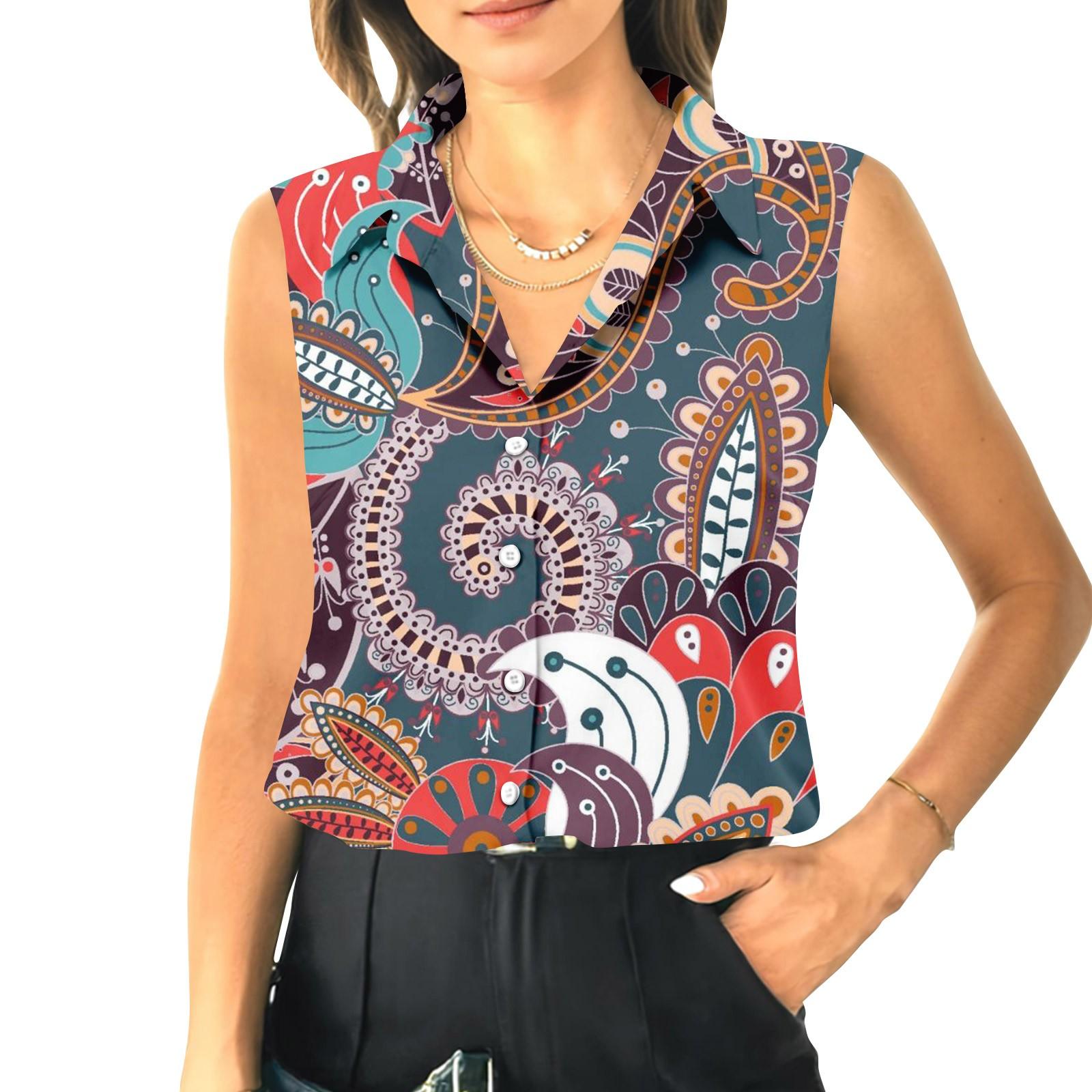 

Женский летний свободный топ без рукавов с воротником-стойкой XXL красный