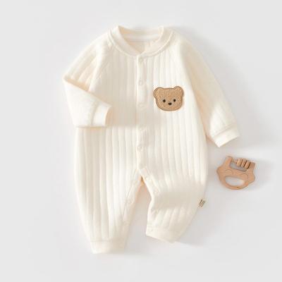 Herfst Winter Baby Gewatteerd Katoenen Jumpsuit – Warm, Lange Mouw, Botloos Basislaag voor Kruipen