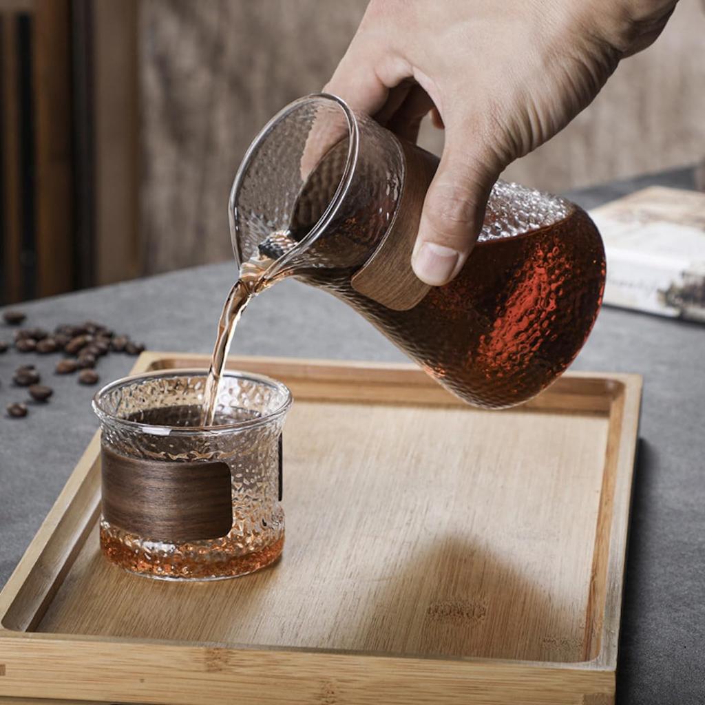 JIKANNOYA Coffee Pot, Unbreakable, High Boron Silica Glass Material, Heat Resistant Glass, Direct Fire Suitable, Cold Resistant, Walnut Wood, Coffee