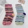 1/2pairs Striped Knitted Socks Women Girls Winter Warm Sock Home Mid-tube Mink Velvet Thick Stocking Thicken Fluffy Sleeping Sox