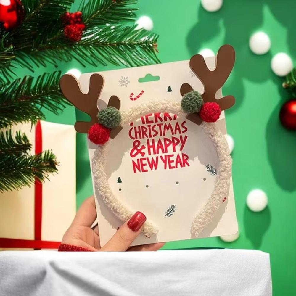 Cartoon Christmas Headband Fluffy Plush Children Headwear Cute Xmas Antler Hair Loop