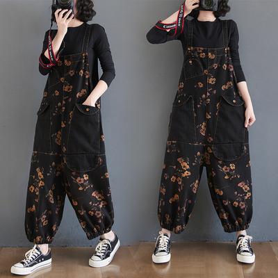 Long Jumpsuits Ladies High Waist Vintage Denim Jumpsuits Women Multi-pockets Casual Jeans Jumpsuits Plus Size